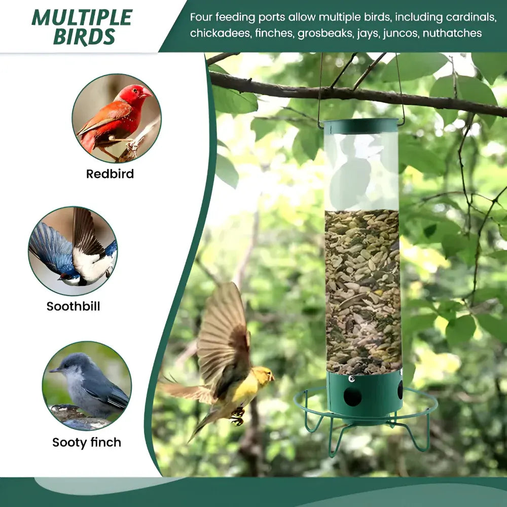 Squirrel-Resistant Metal Hanging Tube Bird Feeder for Outdoor Backyard