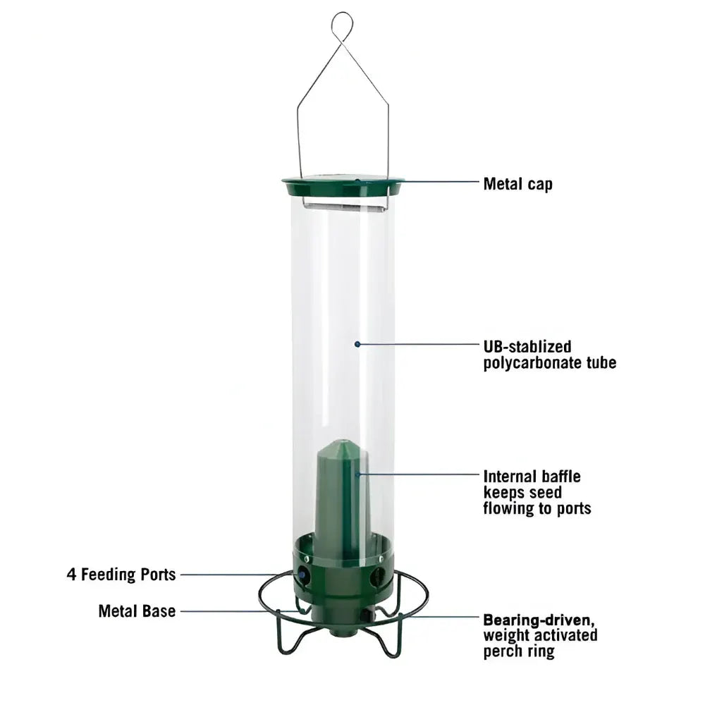 Squirrel-Resistant Metal Hanging Tube Bird Feeder for Outdoor Backyard