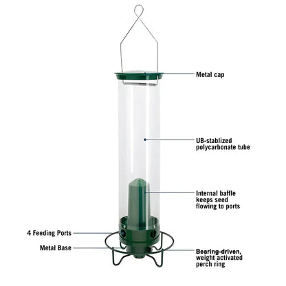 Squirrel-Resistant Metal Hanging Tube Bird Feeder for Outdoor Backyard