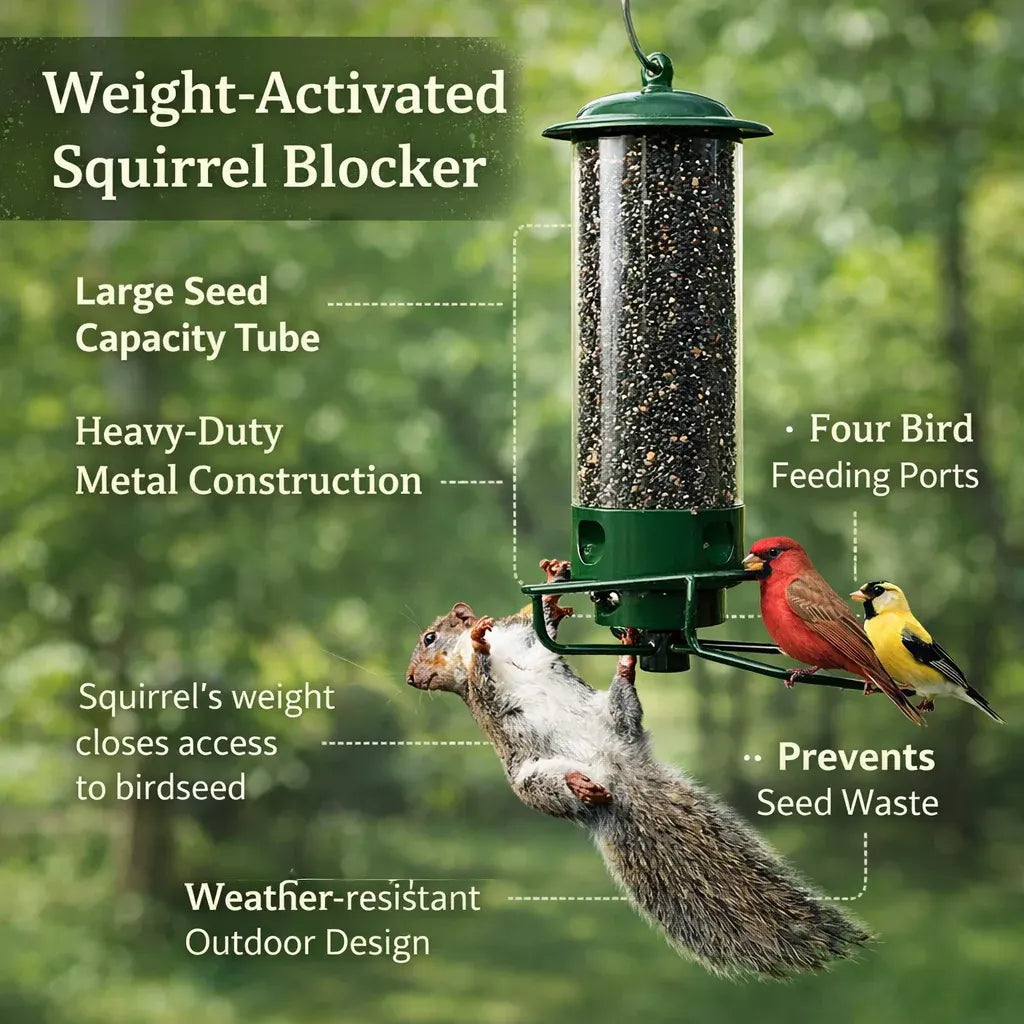 Squirrel-Resistant Metal Hanging Tube Bird Feeder for Outdoor Backyard
