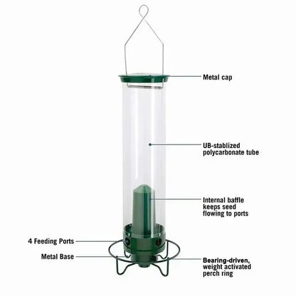 Squirrel-Resistant Metal Hanging Tube Feeder for Wild Birds