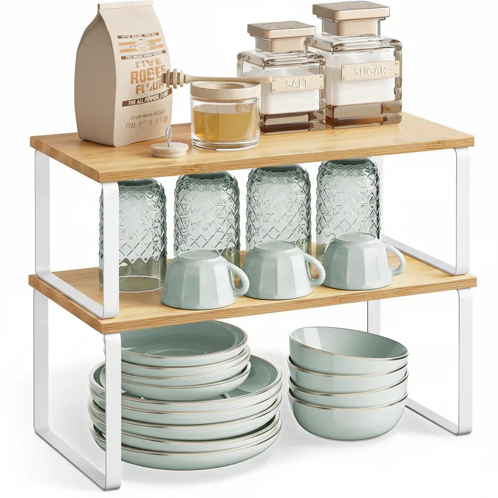 Stackable Metal Cabinet Shelf Rack for Kitchen Storage