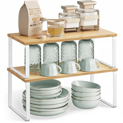 Stackable Metal Cabinet Shelf Rack for Kitchen Storage