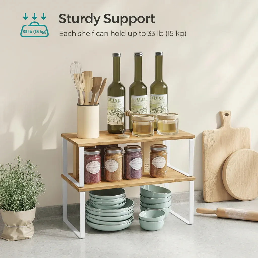 Stackable Metal Cabinet Shelf Rack for Kitchen Storage