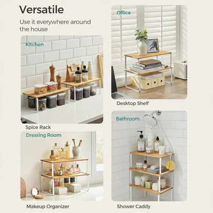 Stackable Metal Cabinet Shelf Rack for Kitchen Storage