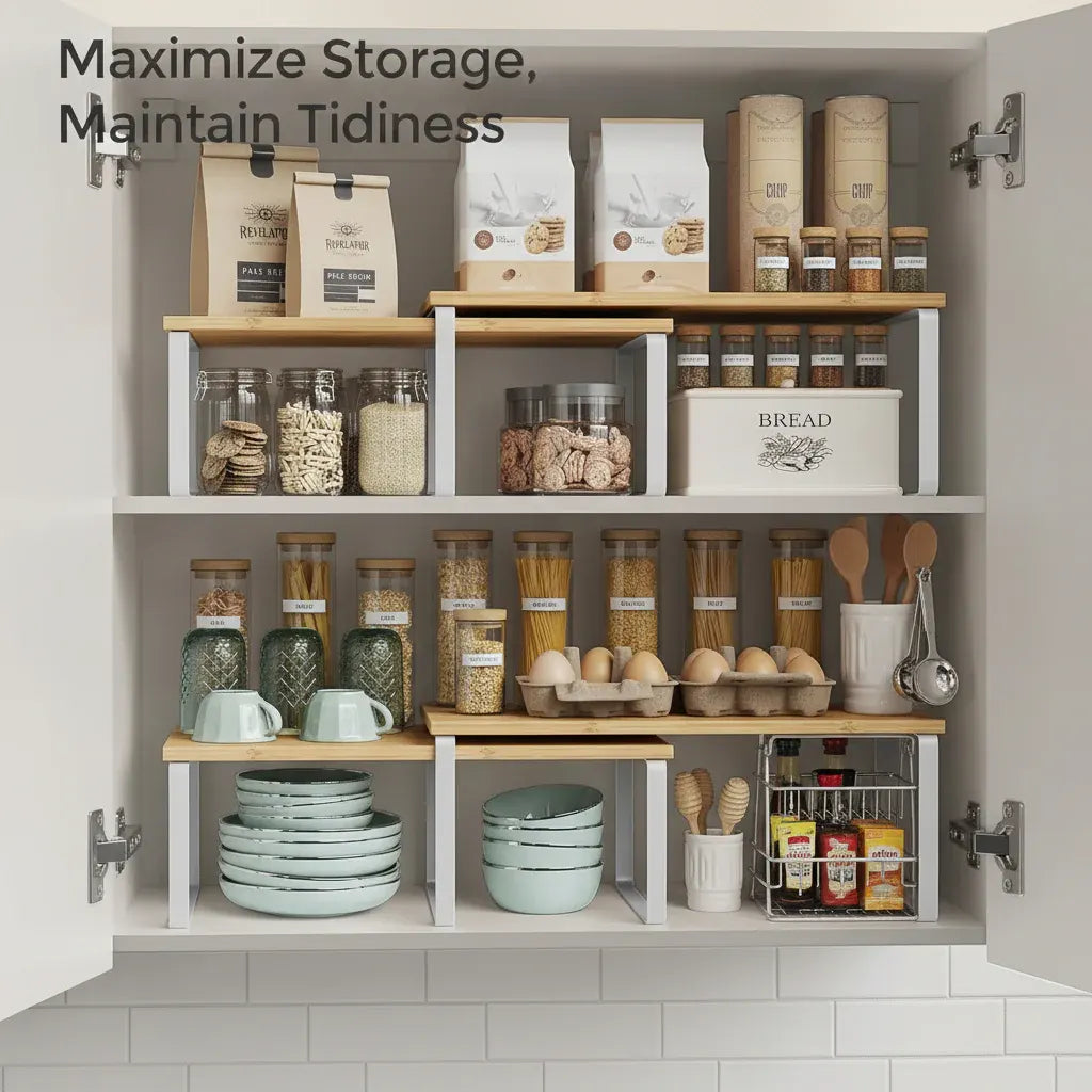 Stackable Metal Cabinet Shelf Rack for Kitchen Storage