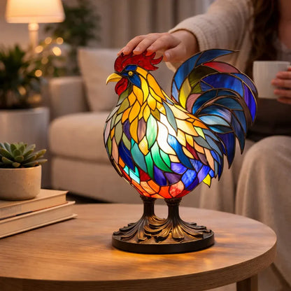 Stained Glass Animal Accent LED Table Lamp for Bedroom Decor