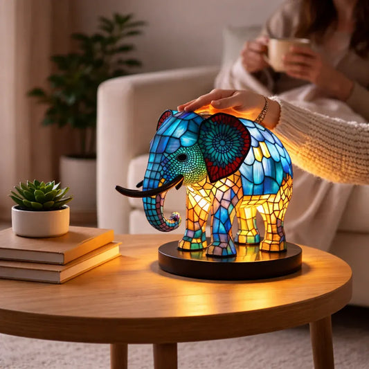 Stained Glass Animal Accent LED Table Lamp for Bedroom Decor
