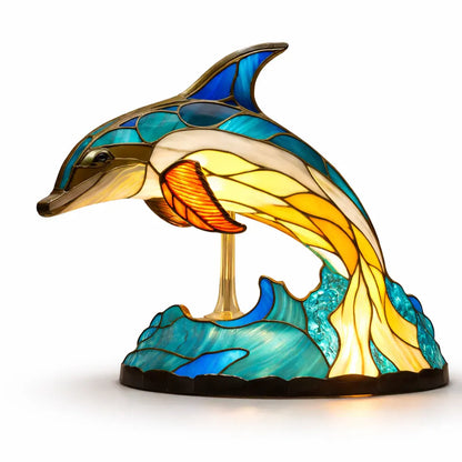 Stained Glass Animal Accent LED Table Lamp for Bedroom Decor