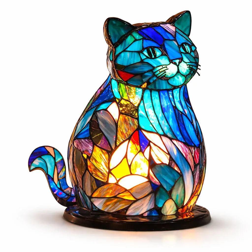 Stained Glass Animal Accent LED Table Lamp for Bedroom Decor