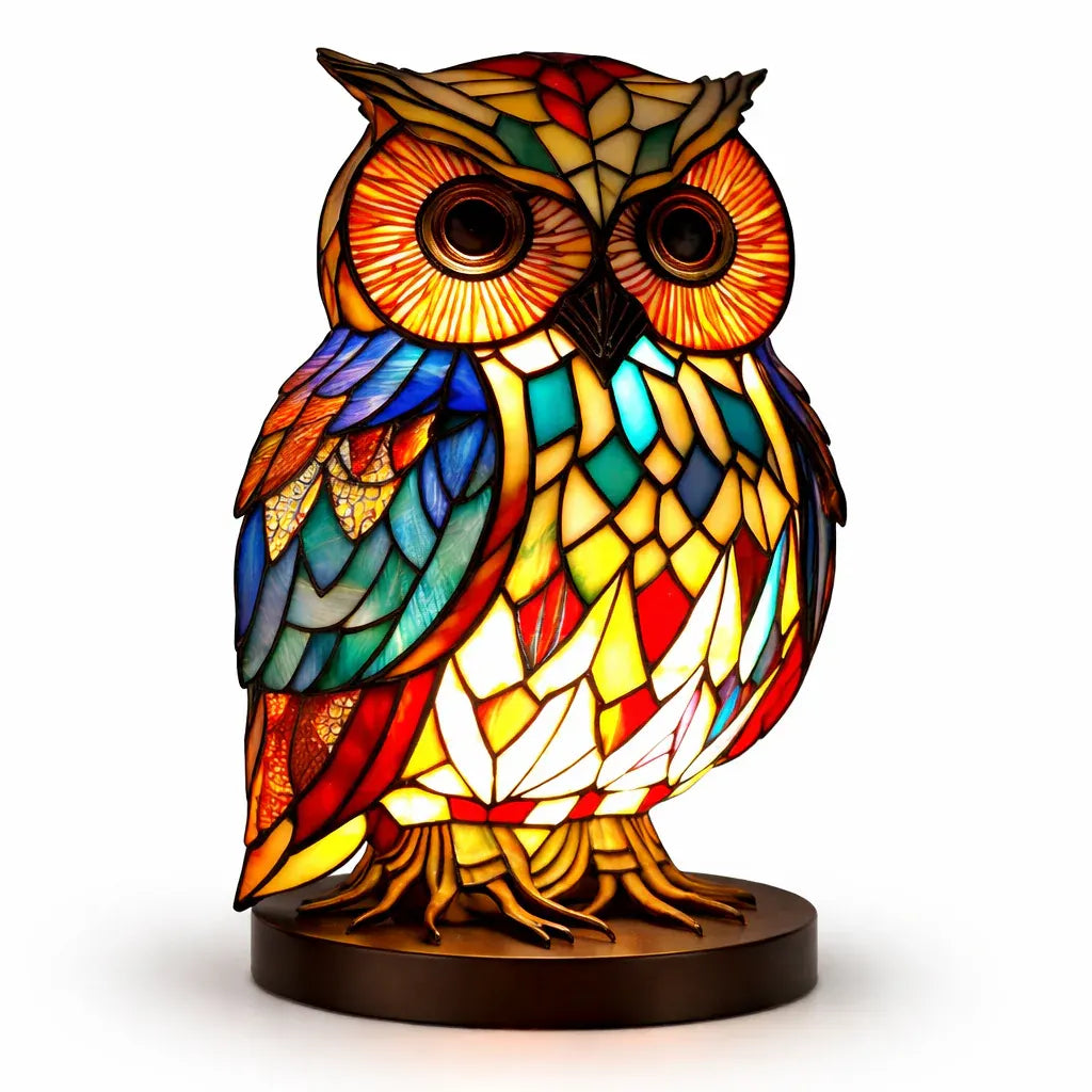 Stained Glass Animal Accent LED Table Lamp for Bedroom Decor