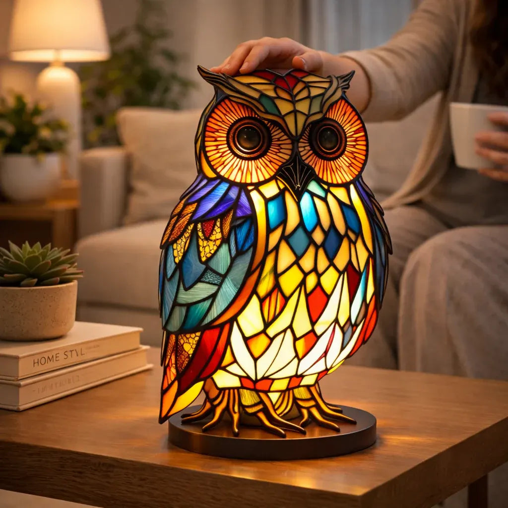 Stained Glass Animal Accent LED Table Lamp for Bedroom Decor