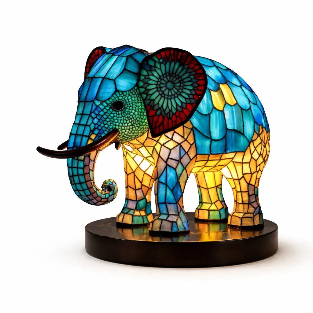 Stained Glass Animal Accent LED Table Lamp for Bedroom Decor