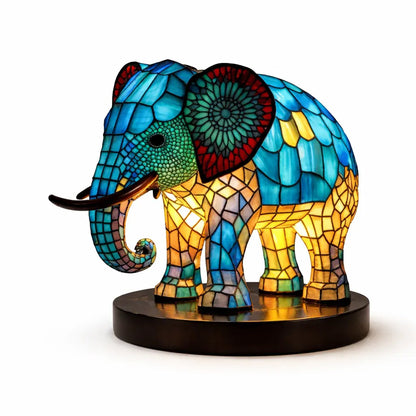 Stained Glass Animal Accent LED Table Lamp for Bedroom Decor