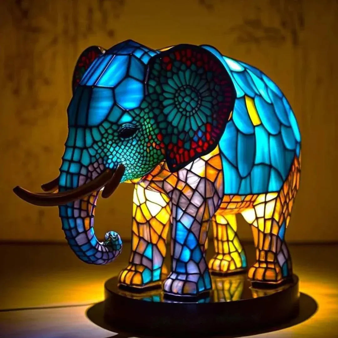 Stained Glass Animal Accent LED Table Lamp for Bedroom Decor