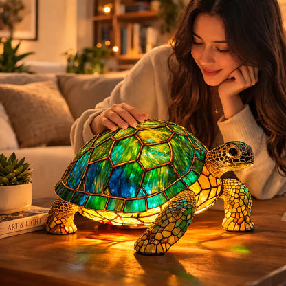 Stained Glass Animal Accent LED Table Lamp for Bedroom Decor