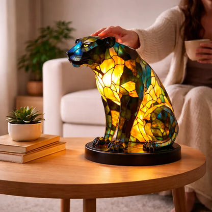 Stained Glass Animal Accent LED Table Lamp for Bedroom Decor
