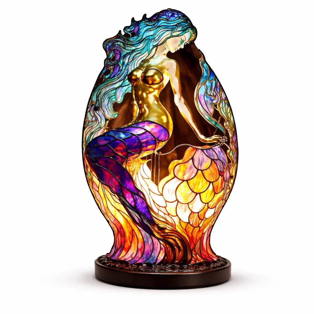 Stained Glass Animal Accent LED Table Lamp for Bedroom Decor