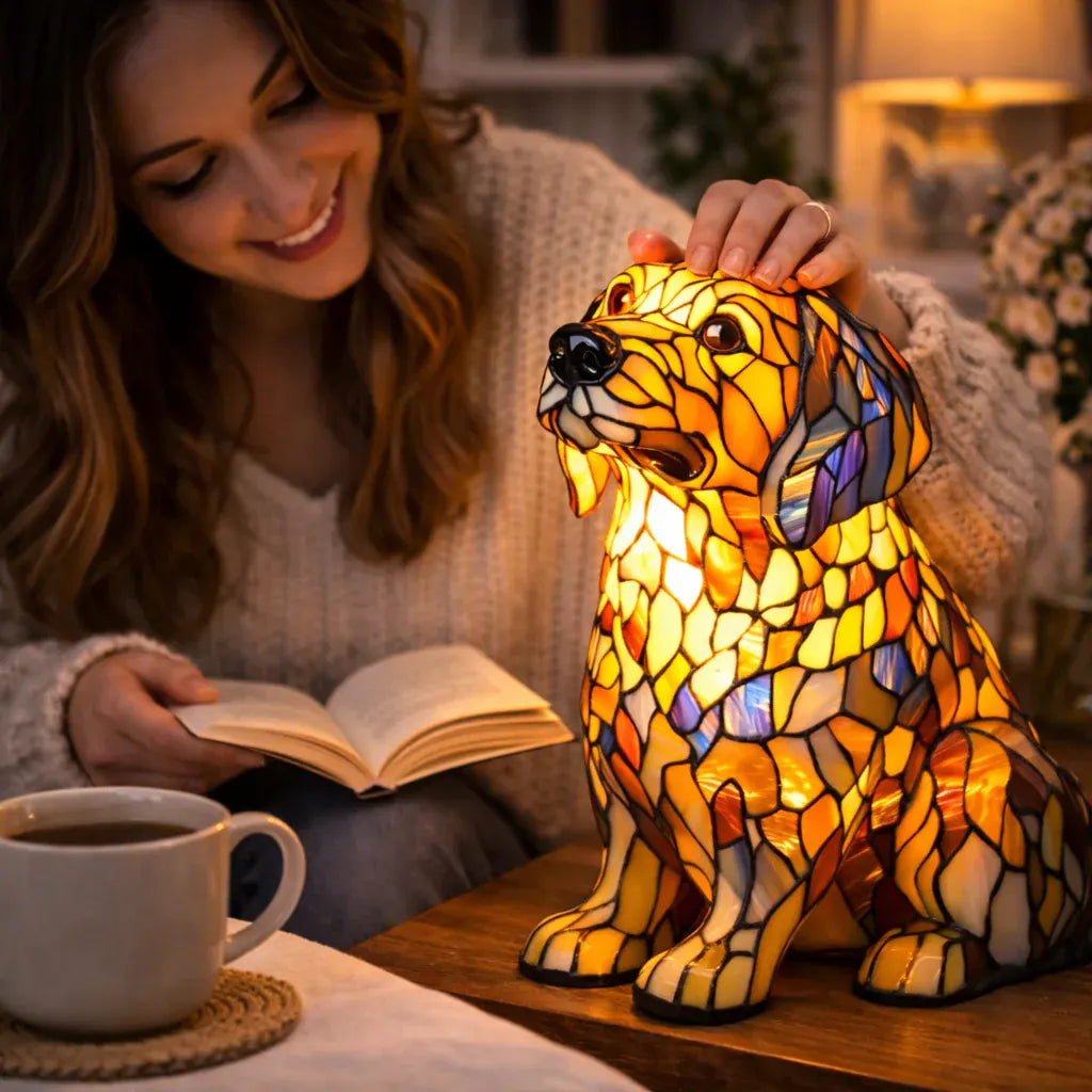 Stained Glass Colorful Dog Design LED Table Lamp Bedroom Night Light