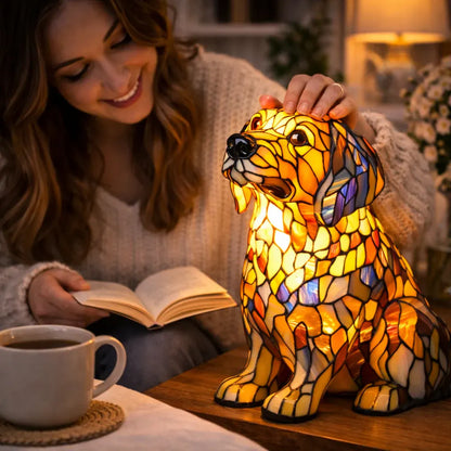Stained Glass Colorful Dog Design LED Table Lamp Bedroom Night Light