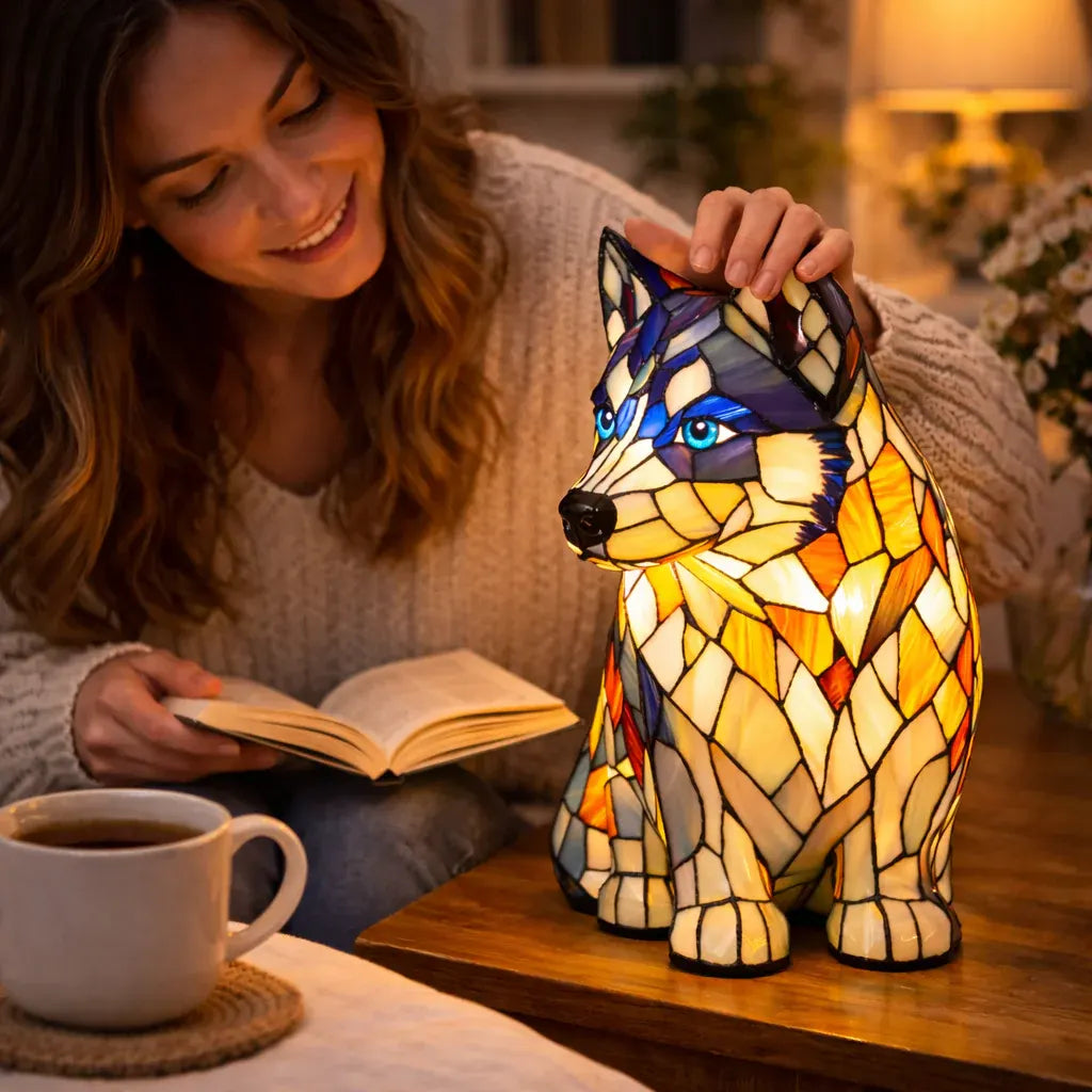 Stained Glass Colorful Dog Design LED Table Lamp Bedroom Night Light