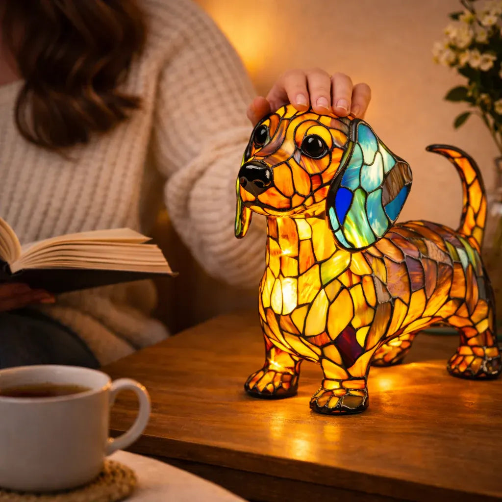 Stained Glass Colorful Dog Design LED Table Lamp Bedroom Night Light