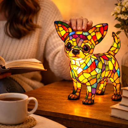 Stained Glass Colorful Dog Design LED Table Lamp Bedroom Night Light