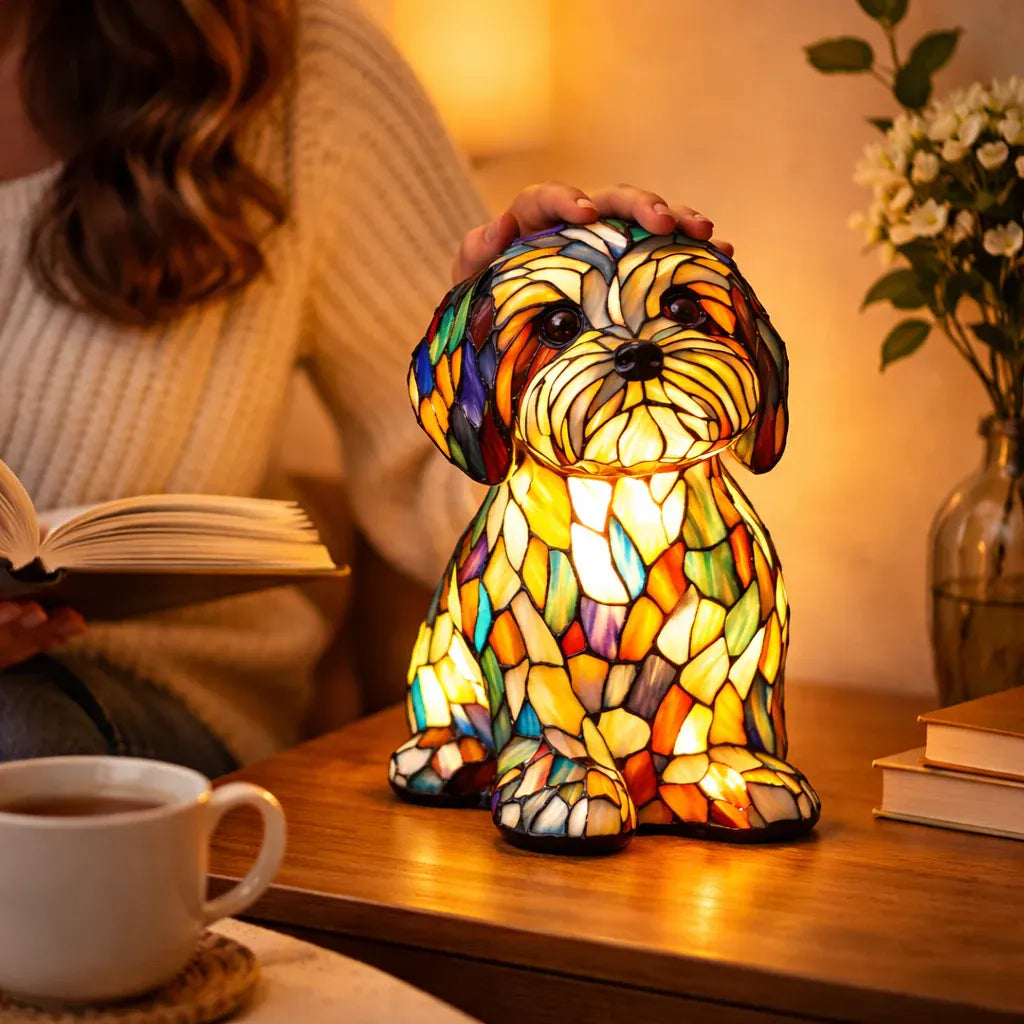 Stained Glass Colorful Dog Design LED Table Lamp Bedroom Night Light