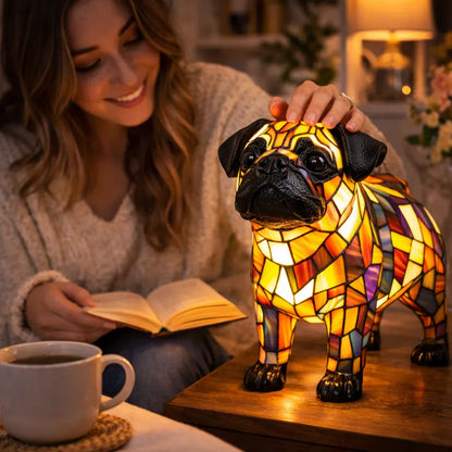 Stained Glass Colorful Dog Design LED Table Lamp Bedroom Night Light