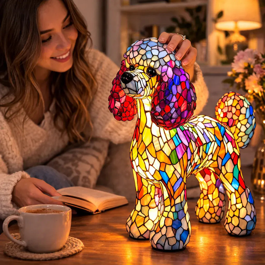Stained Glass Colorful Dog Design LED Table Lamp Bedroom Night Light