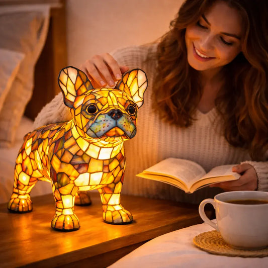 Stained Glass Colorful Dog Design LED Table Lamp Bedroom Night Light