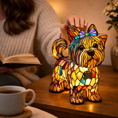 Stained Glass Colorful Dog Design LED Table Lamp Bedroom Night Light