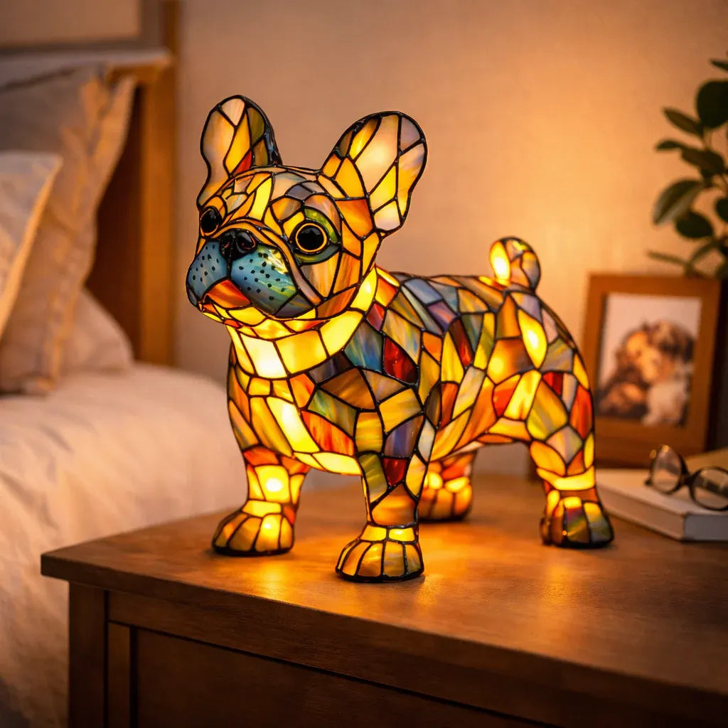 Stained Glass Colorful Dog Design LED Table Lamp Bedroom Night Light