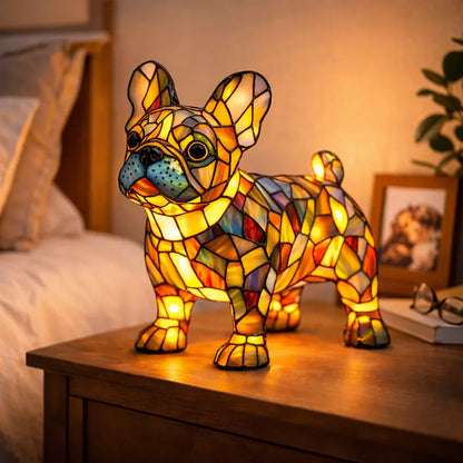 Stained Glass Colorful Dog Design LED Table Lamp Bedroom Night Light