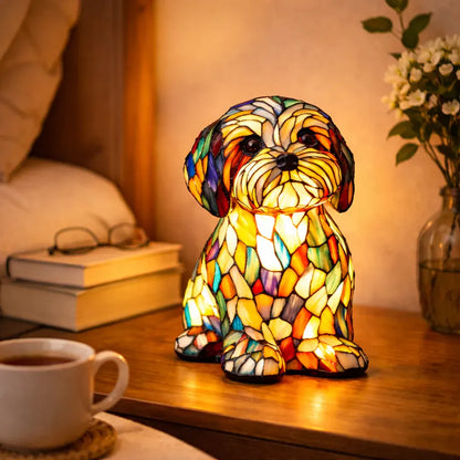Stained Glass Colorful Dog Design LED Table Lamp Bedroom Night Light