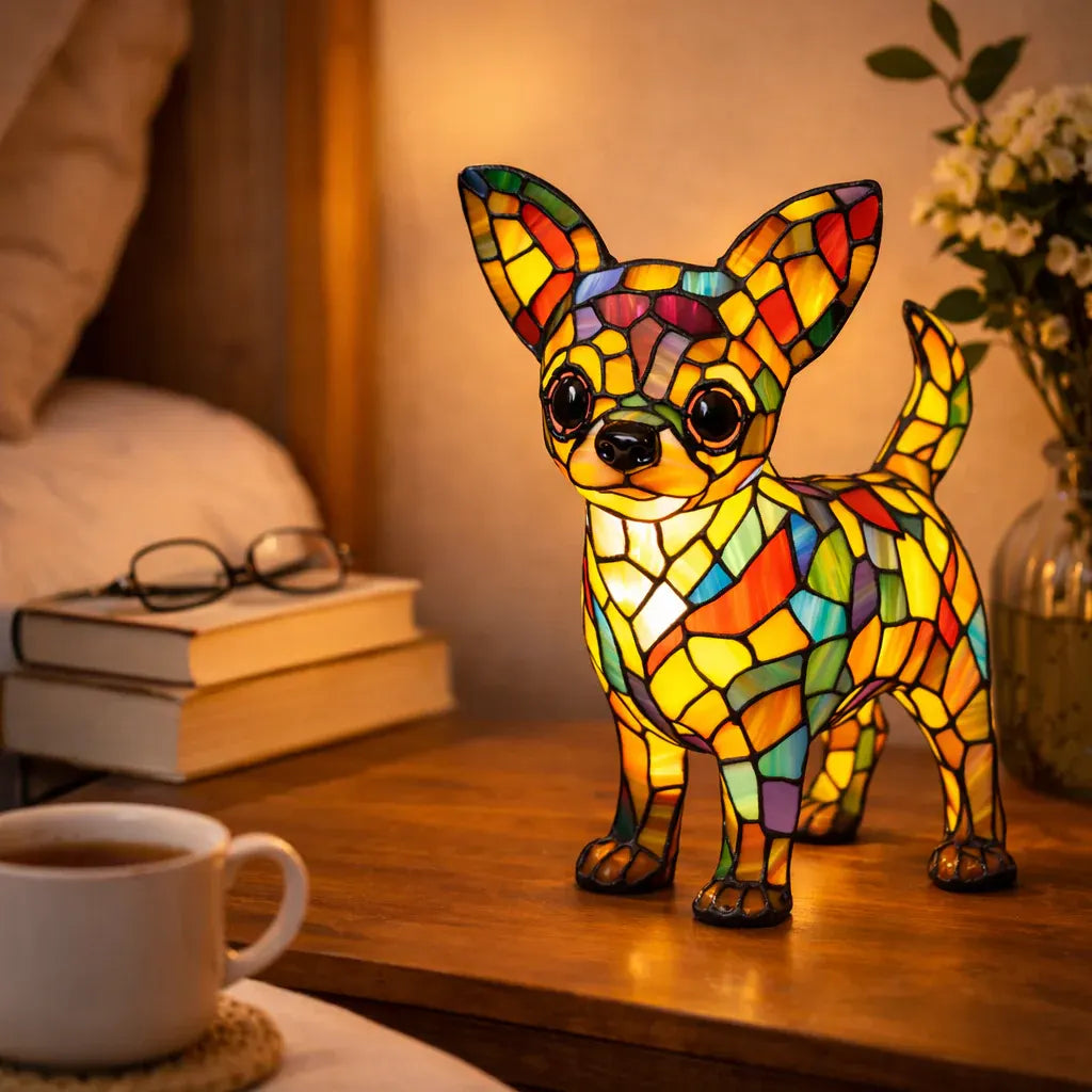 Stained Glass Colorful Dog Design LED Table Lamp Bedroom Night Light