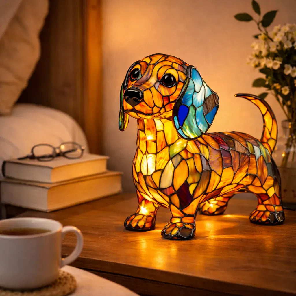 Stained Glass Colorful Dog Design LED Table Lamp Bedroom Night Light