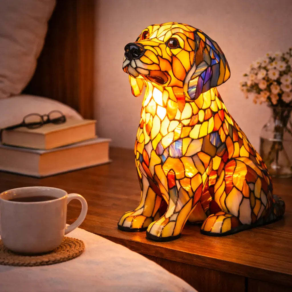 Stained Glass Colorful Dog Design LED Table Lamp Bedroom Night Light