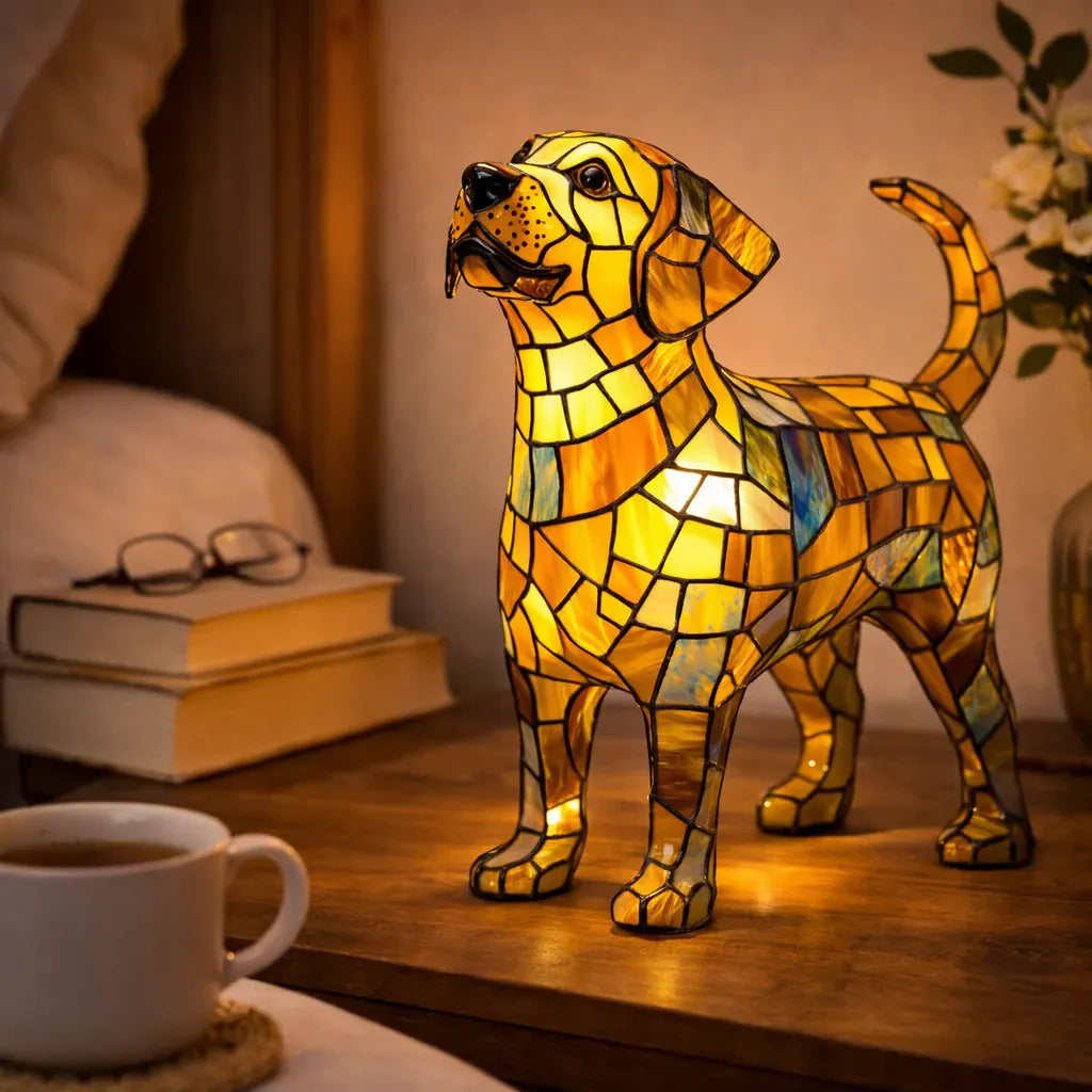 Stained Glass Colorful Dog Design LED Table Lamp Bedroom Night Light