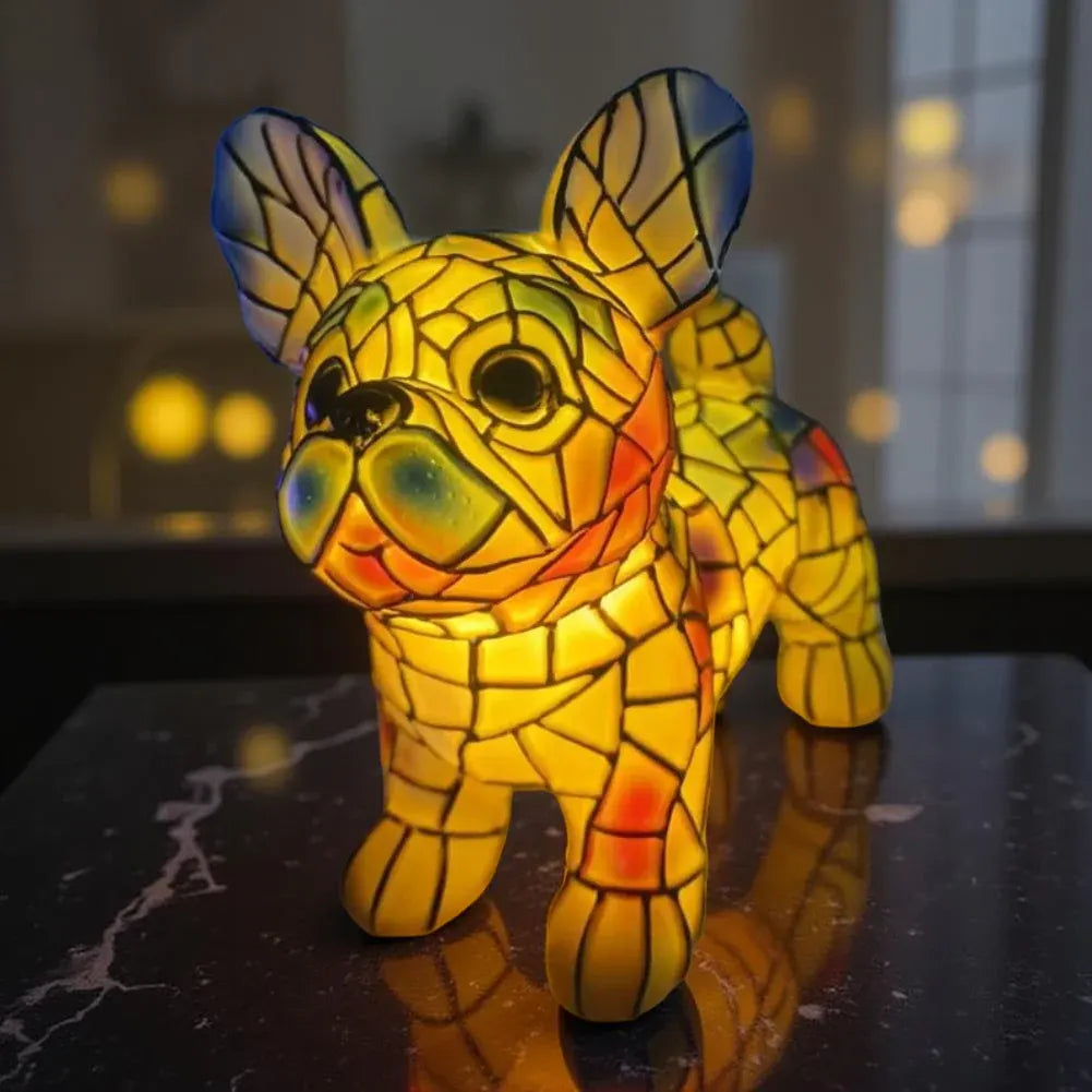 Stained Glass Dog Figurine Accent Table Lamp