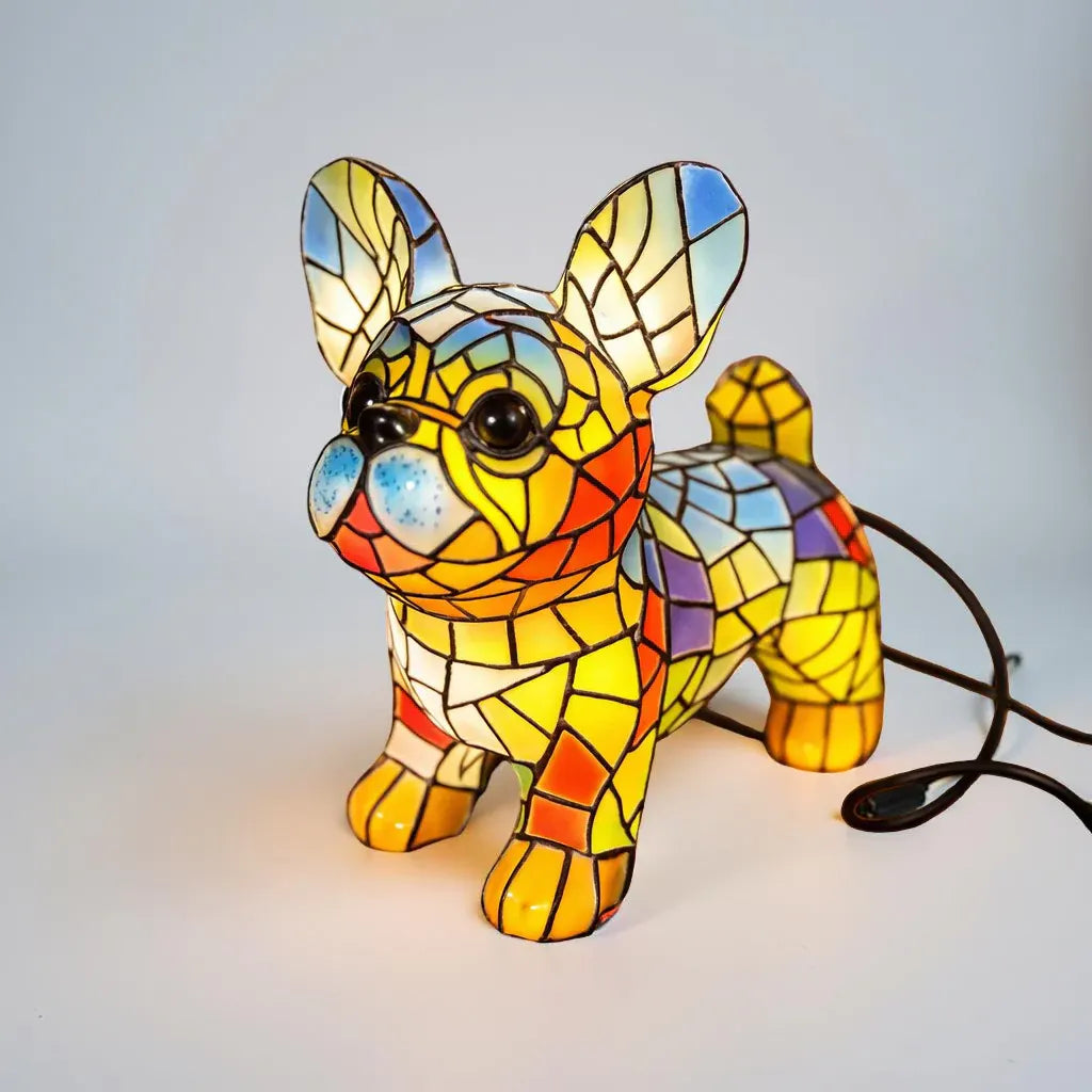 Stained Glass Dog Figurine Accent Table Lamp