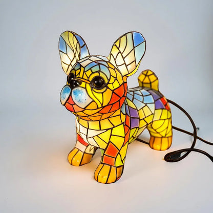 Stained Glass Dog Figurine Accent Table Lamp