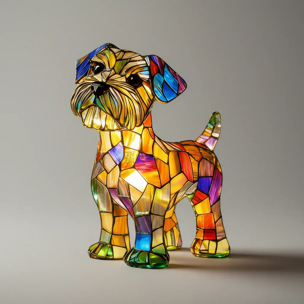 Stained Glass Dog Figurine LED Night Light Bedroom Table Lamp