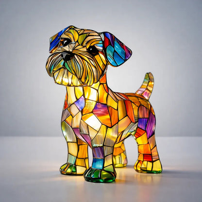 Stained Glass Dog Figurine LED Night Light Bedroom Table Lamp