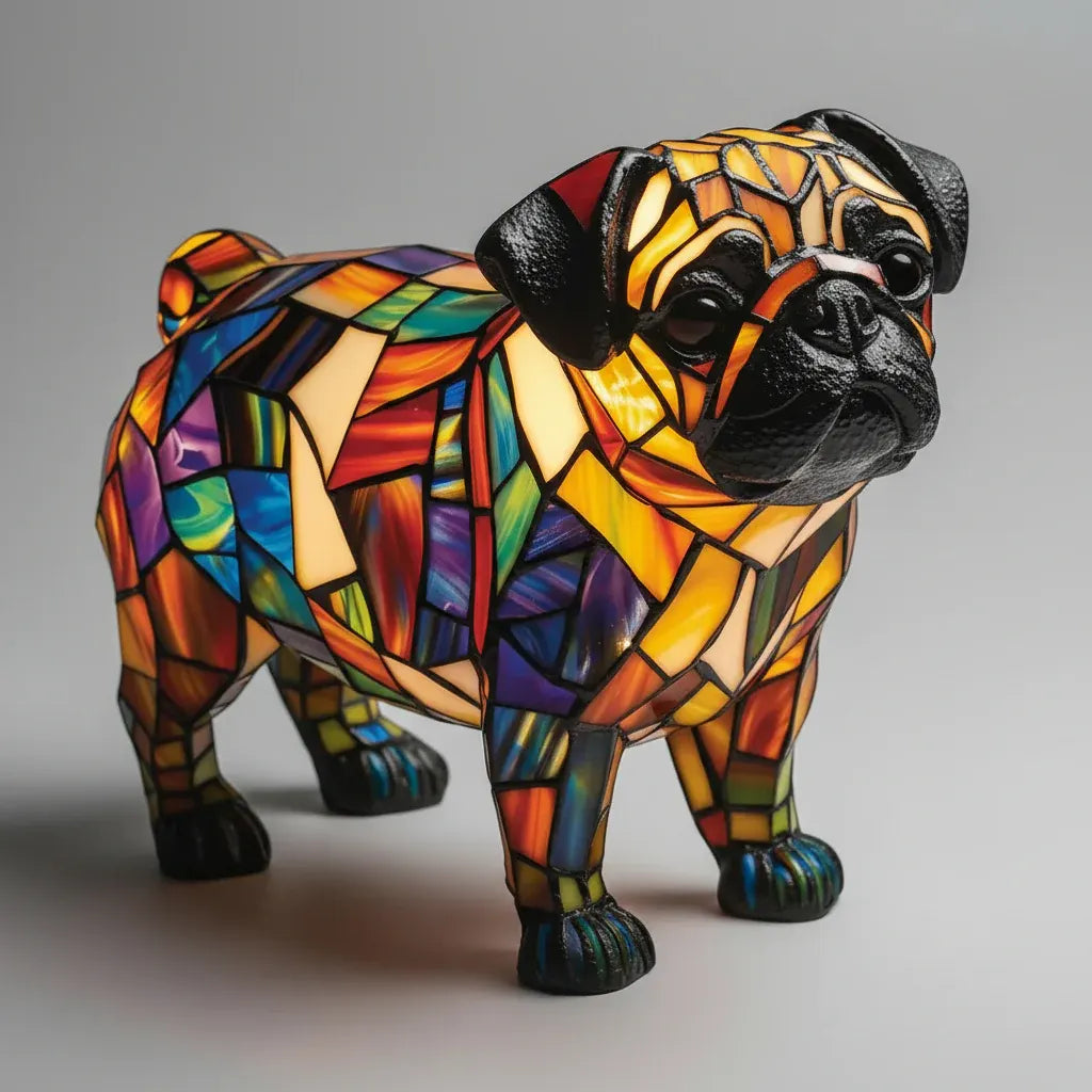 Stained Glass Dog Figurine LED Night Light Bedroom Table Lamp