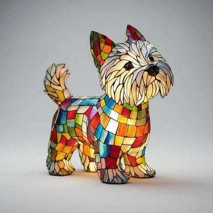 Stained Glass Dog Figurine LED Night Light Bedroom Table Lamp