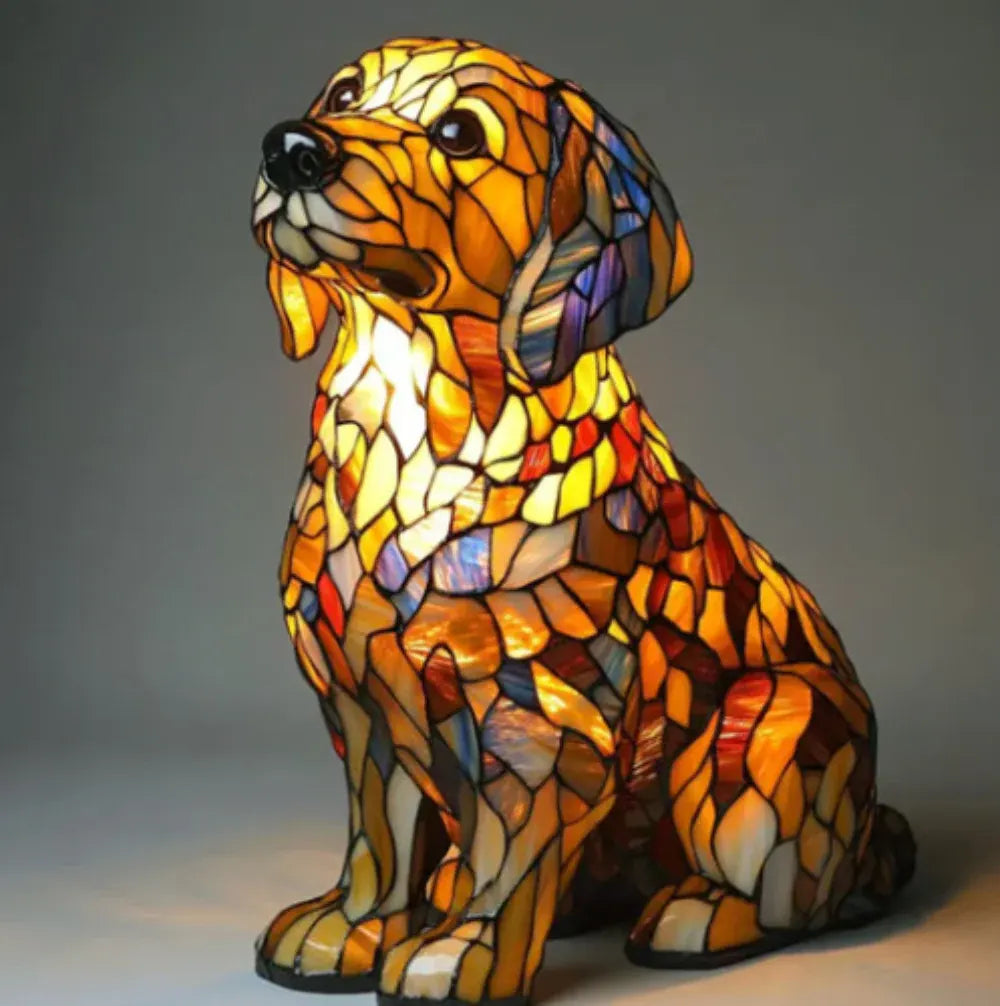 Stained Glass Dog LED Decorative Bedside Night Light Desk Lamp