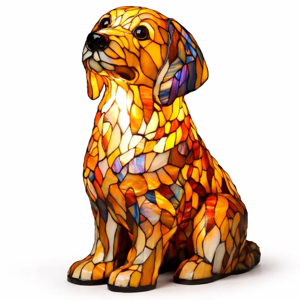 Stained Glass Dog LED Decorative Bedside Night Light Desk Lamp