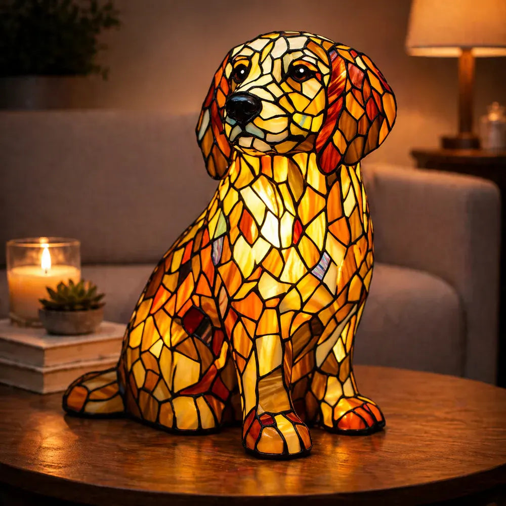 Stained Glass Dog LED Decorative Bedside Night Light Desk Lamp