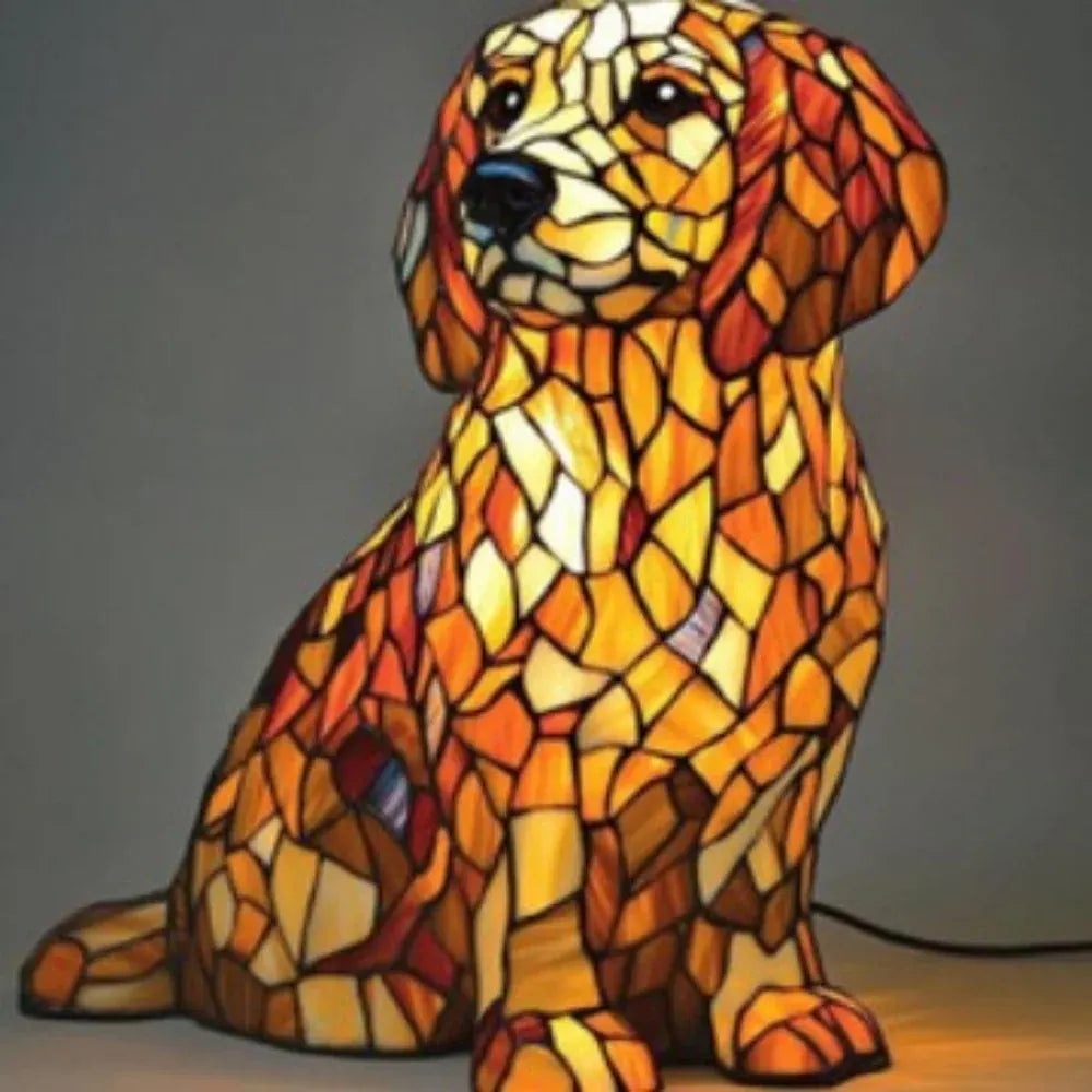 Stained Glass Dog LED Decorative Bedside Night Light Desk Lamp